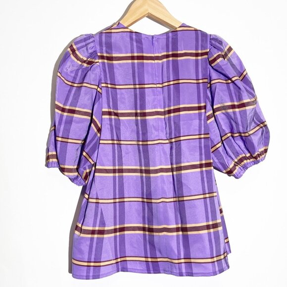 NWT SAMSØE SAMSØE Orion Blouse In Purple Jasper Check Print size XS - Picture 2 of 8